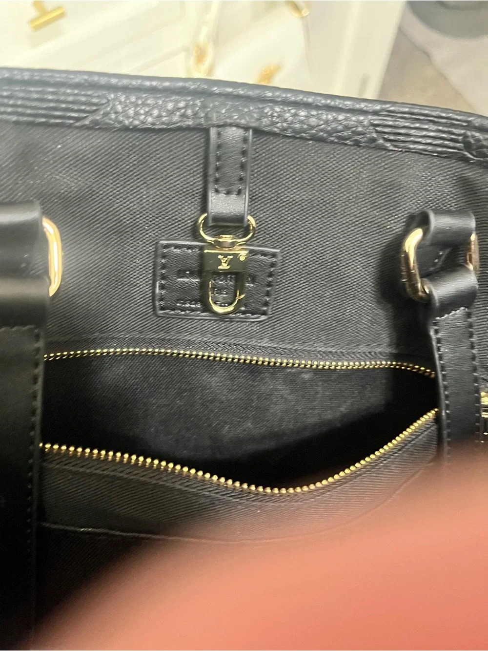 Black Monogram LV Embossed Messenger Tote
